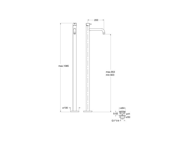 Смеситель напольный для раковины Cristina TRICOLORE VERDE (TV29080) блестящий никель Metallic