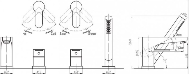 Смеситель на борт ванны Cezares (LACONICO-C-BVDM-BLC) белый Смеситель на борт ванны Cezares (LACONICO-C-BVDM-BLC) белый