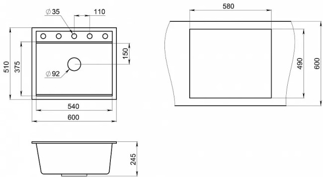 Кухонная мойка Granula KS-6003 Шварц, черный металлик Кухонная мойка Granula KS-6003 Шварц, черный металлик