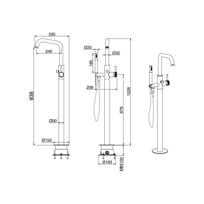 Напольный смеситель для ванны ALLEN BRAU PRIORITY черный матовый (5.31008-31)