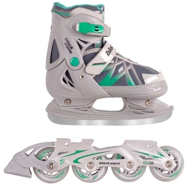 Коньки-ролики раздвижные Black Aqua AS-410, серый/зеленый 39-42 Коньки-ролики раздвижные Black Aqua AS-410, серый/зеленый 39-42