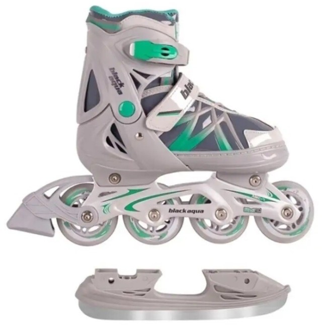 Коньки-ролики раздвижные Black Aqua AS-410, серый/зеленый 39-42 Коньки-ролики раздвижные Black Aqua AS-410, серый/зеленый 39-42