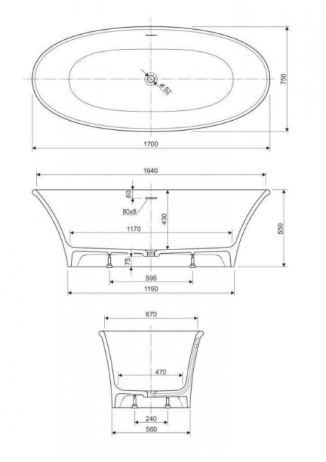 Ванна из искусственного мрамора Cezares (MELODIA-170-75-57-G) Ванна из искусственного мрамора Cezares (MELODIA-170-75-57-G)