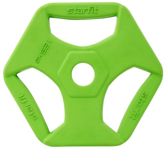 Диск обрезиненный с хватами Starfit BB-205 1,25 кг d=26 мм зеленый