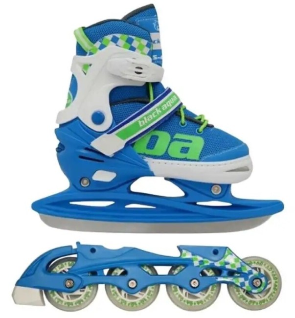 Коньки-ролики раздвижные Black Aqua AS-409, голубой/салатовый 35-38