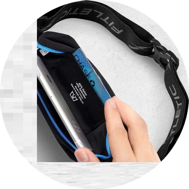 Беговая сумка на пояс Fitletic Mini Sport Belt черный/синяя молния Беговая сумка на пояс Fitletic Mini Sport Belt черный/синяя молния