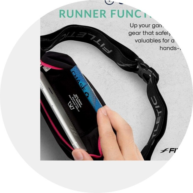 Беговая сумка на пояс Fitletic Mini Sport Belt черный/розовая молния Беговая сумка на пояс Fitletic Mini Sport Belt черный/розовая молния