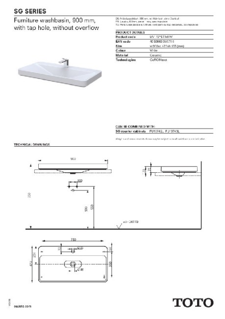 Раковина накладная Toto SG (LW172YBT1) белый