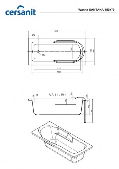 Ванна Cersanit SANTANA 150x70 ультра белый (WP-SANTANA*150-W)