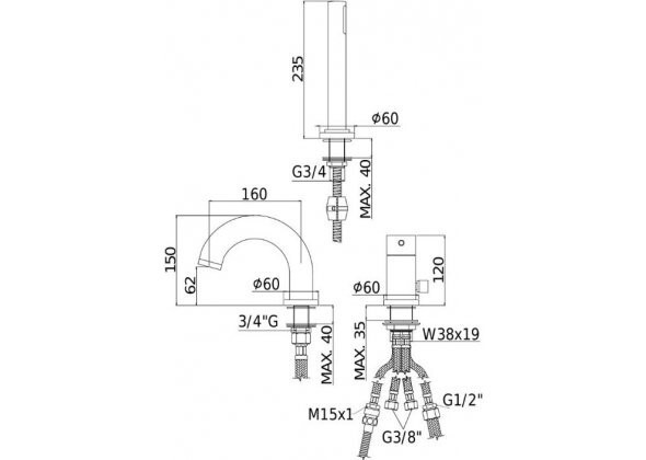 Смеситель на борт ванны Paffoni LIGHT хром (LIG040LCR)