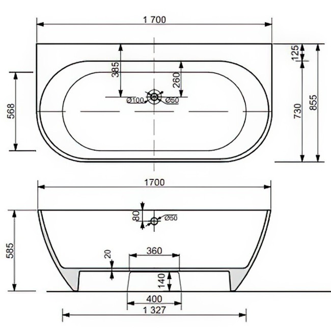 Ванна из литьевого мрамора Эстет Майами 1700х855 (ФР-00010630) Ванна из литьевого мрамора Эстет Майами 1700х855 (ФР-00010630)