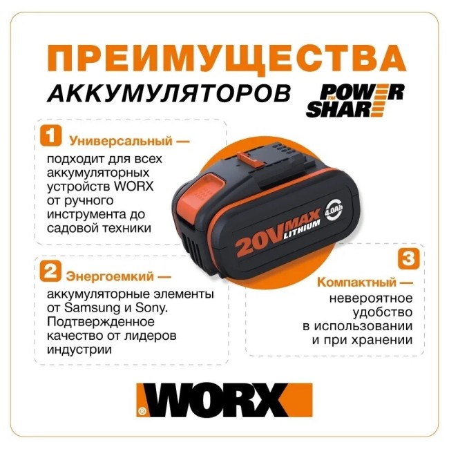 Триммер аккумуляторный Worx WG163E.2 Триммер аккумуляторный Worx WG163E.2