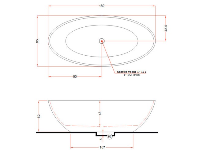Ванна из литьевого мрамора Treesse CAREZZA (V308BL) белый глянцевый Ванна из литьевого мрамора Treesse CAREZZA (V308BL) белый глянцевый