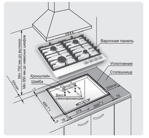 Встраиваемая газовая варочная панель Gefest ПВГ 1212 К82 Встраиваемая газовая варочная панель Gefest ПВГ 1212 К82