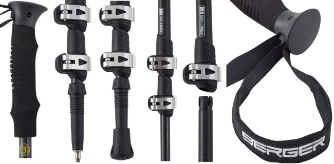 Скандинавские палки Berger Phantom 3-секционные, 67-135 см, карбон/серый/желтый