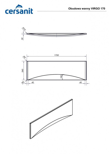 Панель фронтальная Cersanit (PA-VIRGO*170-W)