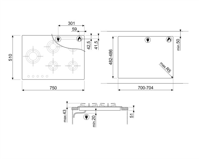 Встраиваемая газовая варочная панель Smeg PXL675L
