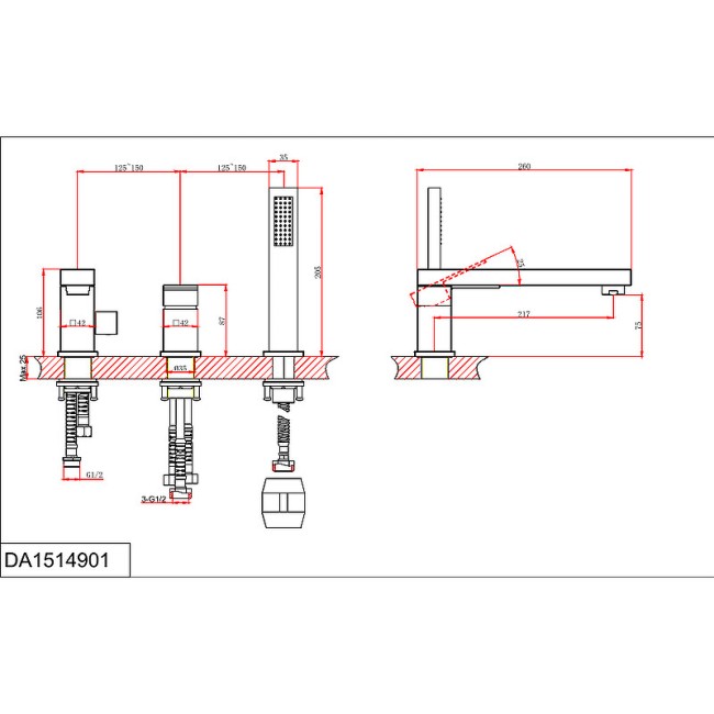 Смеситель на борт ванны D&K Bayern Liszt DA1514901 Смеситель на борт ванны D&K Bayern Liszt DA1514901