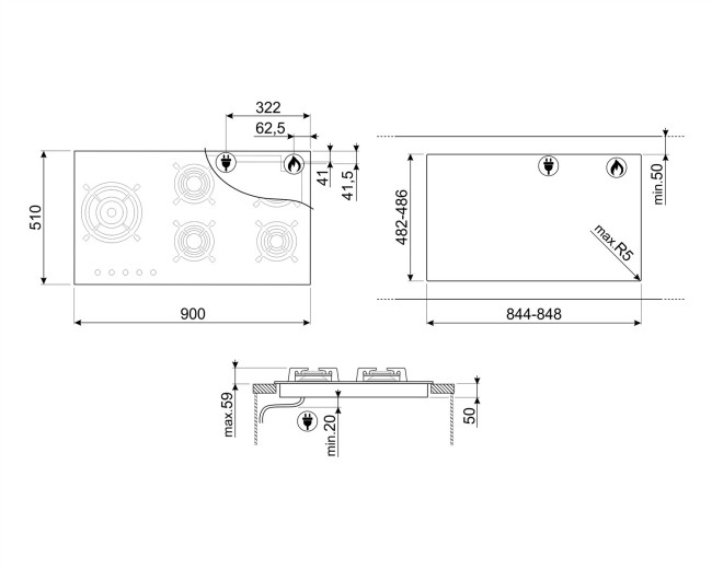 Встраиваемая газовая варочная панель Smeg PV695LCNR Встраиваемая газовая варочная панель Smeg PV695LCNR