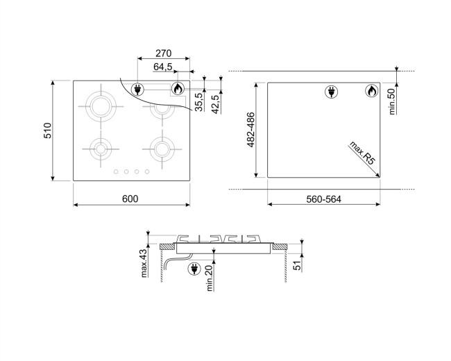 Встраиваемая газовая варочная панель Smeg PVL664CN