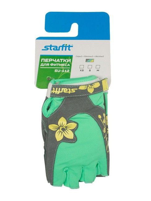 Перчатки для фитнеса Starfit SU-112 серый/мятный/желтый XS Перчатки для фитнеса Starfit SU-112 серый/мятный/желтый XS