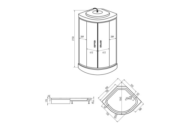 Душевая кабина Erlit ER3509PF-C3-RUS (900x900x2150)
