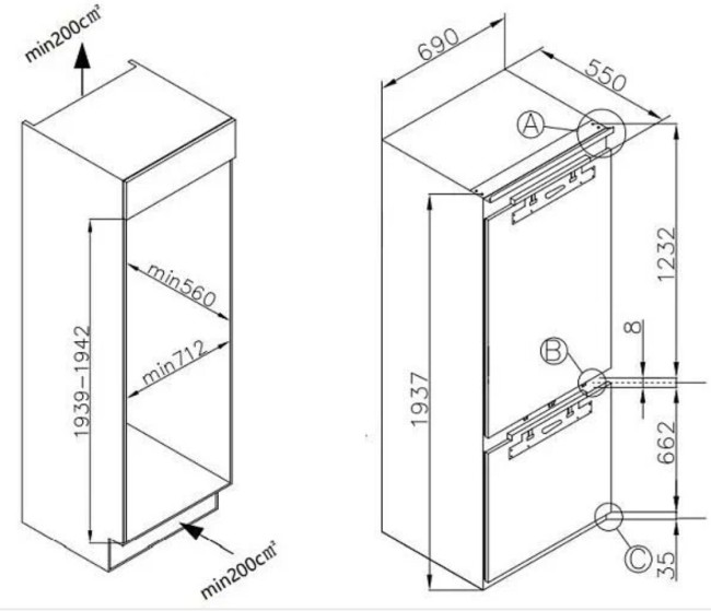Встраиваемый холодильник Weissgauff WRKI 1969 Total NoFrost Premium BioFresh