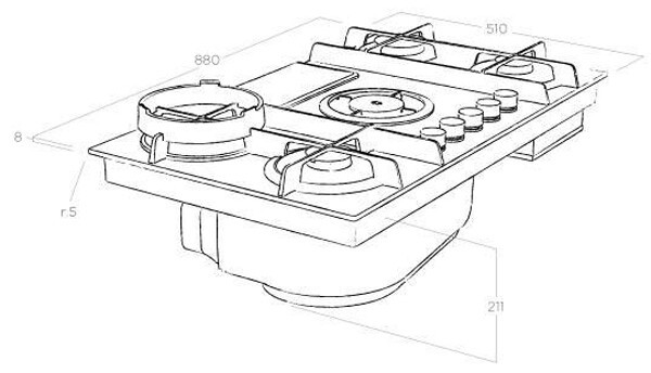 Встраиваемая газовая варочная панель Elica NIKOLATESLA FLAME BL/F/88 Встраиваемая газовая варочная панель Elica NIKOLATESLA FLAME BL/F/88
