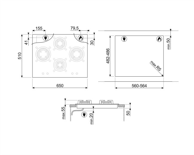 Встраиваемая газовая варочная панель Smeg PV664LCNX