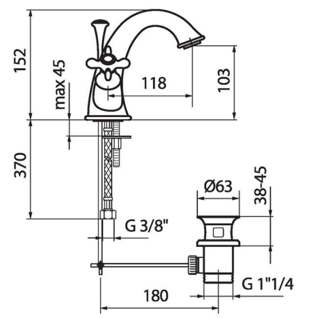 Смеситель для раковины Webert Ottocento (OT700102015)