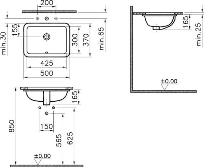 Раковина Vitra S20 встраиваемая снизу 43 см (5474B003-0618)