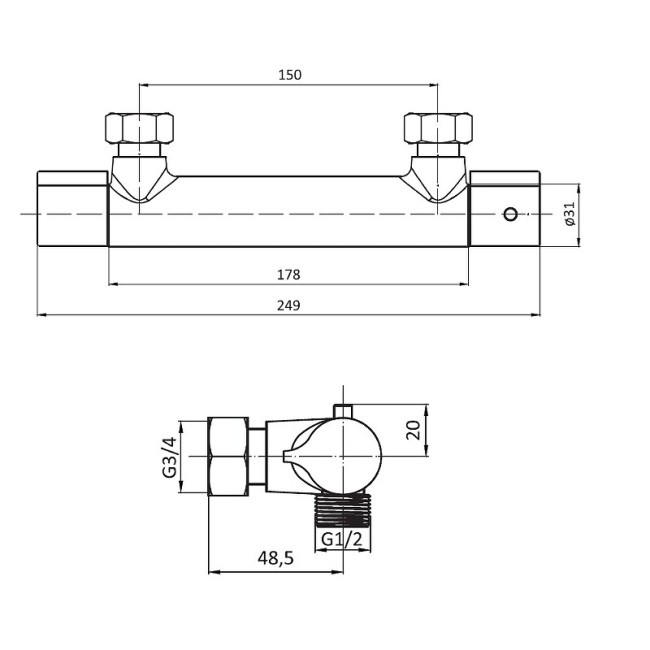 Смеситель термостатический для душа Damixa Jupiter 776000000 Смеситель термостатический для душа Damixa Jupiter 776000000