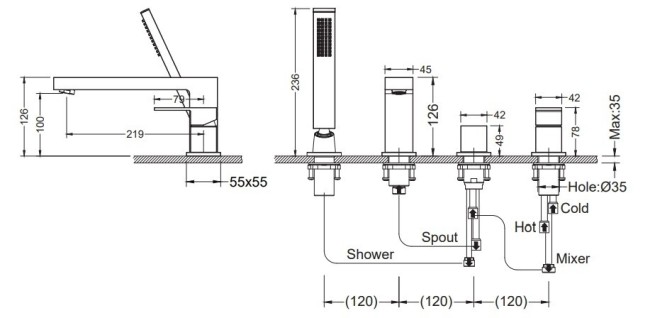 Смеситель на борт ванны Timo Selene 2130/16Y