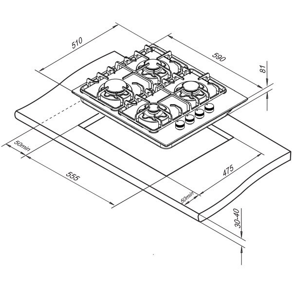 Встраиваемая газовая варочная панель Darina 1T16 BGM 341 12 Bg