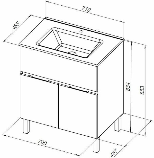 Тумба с раковиной Aquanet Алвита new 70 напольная дуб веллингтон белый (306147)