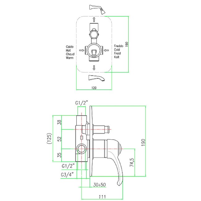 Встраиваемый смеситель для душа Webert Aurora AU860101015 Встраиваемый смеситель для душа Webert Aurora AU860101015