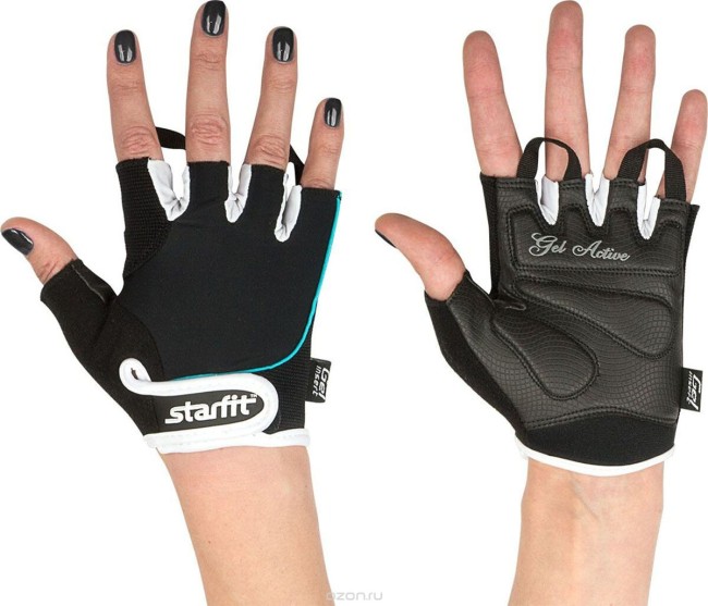 Перчатки для фитнеса Starfit SU-111 черный/белый/голубой M Перчатки для фитнеса Starfit SU-111 черный/белый/голубой M