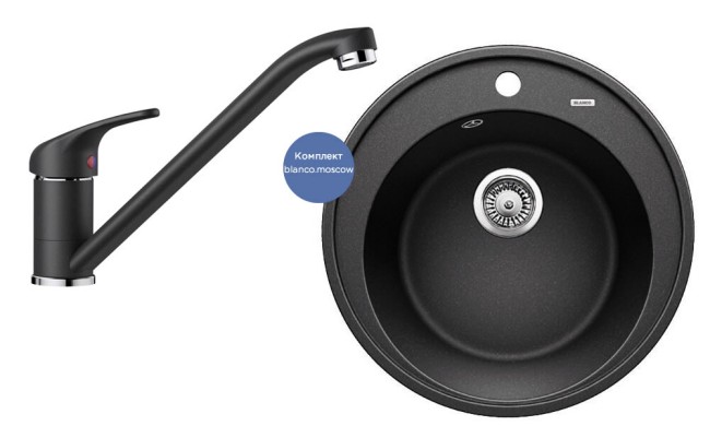 Кухонный комплект Blanco RIONA 45 Silgranit антрацит (521396) + DARAS антрацит (524180) 521396D2 Кухонный комплект Blanco RIONA 45 Silgranit антрацит (521396) + DARAS антрацит (524180) 521396D2
