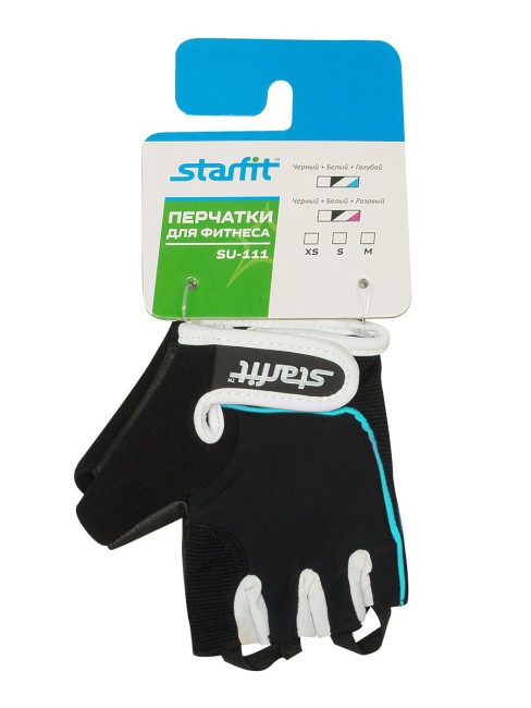 Перчатки для фитнеса Starfit SU-111 черный/белый/голубой S Перчатки для фитнеса Starfit SU-111 черный/белый/голубой S