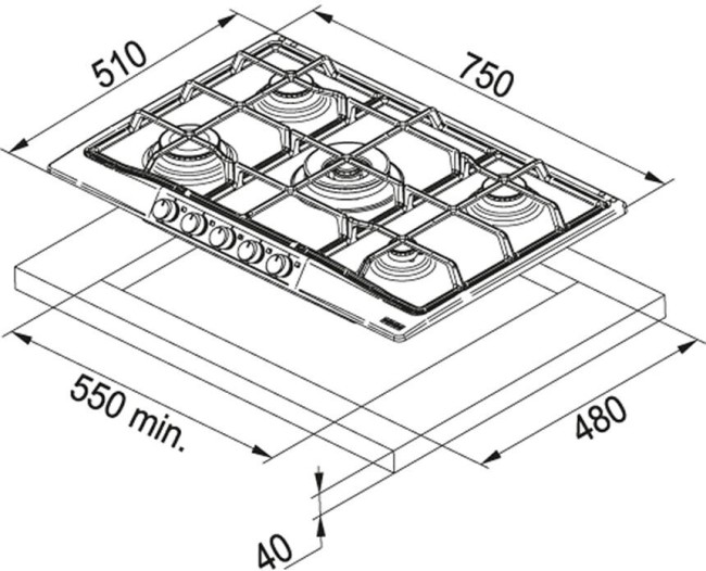 Встраиваемая газовая варочная панель Franke FHTL 755 4G TC BT C (106.0525.290)