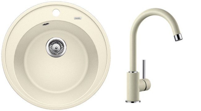 Кухонный комплект Blanco RIONA 45 Silgranit жасмин (521399) + MIDA жасмин (524205) 521399M2