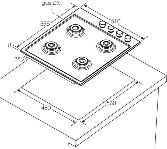 Встраиваемая газовая варочная панель Zerowatt ZHW6LCX