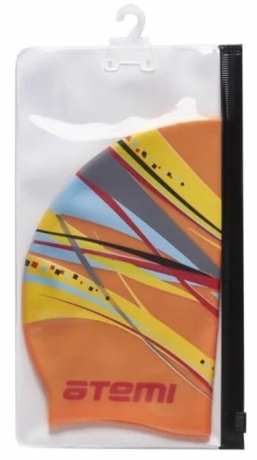 Шапочка для плавания Atemi PSC303 силикон, оранжевая (графика), дет.