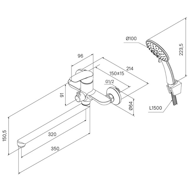 Смеситель для ванны и душа Milardo RORWT00M10 Смеситель для ванны и душа Milardo RORWT00M10
