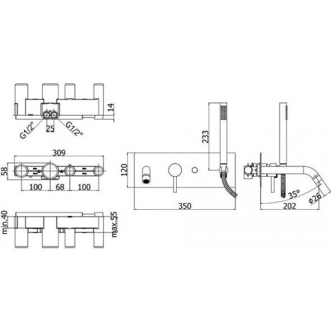 Смеситель для ванны встраиваемый Paffoni (LIG001ST) Смеситель для ванны встраиваемый Paffoni (LIG001ST)