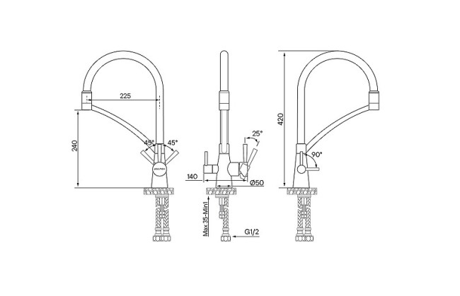 Смеситель для кухни Paulmark SIEGEN золото, белый шланг Смеситель для кухни Paulmark SIEGEN золото, белый шланг