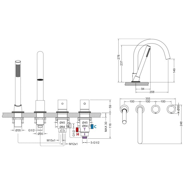 Смеситель на борт ванны Timo Saona черное золото 2330/18Y Смеситель на борт ванны Timo Saona черное золото 2330/18Y