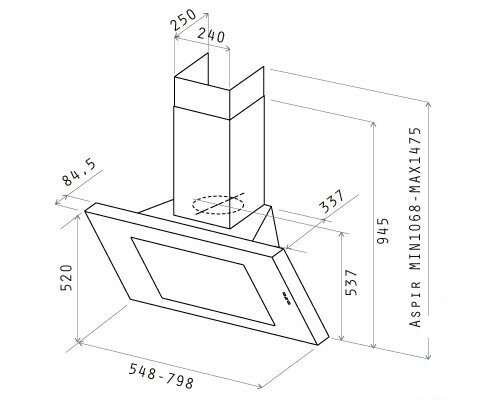 Каминная вытяжка Jetair Shine BL/F/55 Каминная вытяжка Jetair Shine BL/F/55