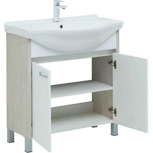 Тумба с раковиной Aquanet Донна 80 белый дуб/белый (298580)