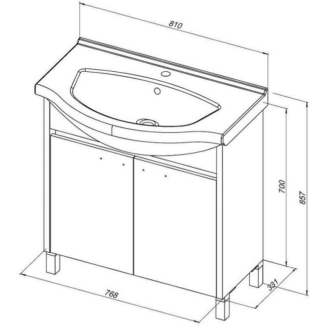 Тумба с раковиной Aquanet Донна 80 белый дуб/белый (298580)